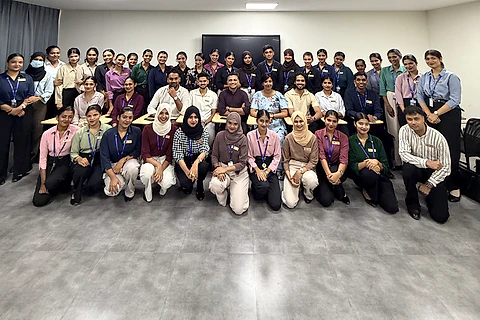 A large group of students gathered for a photograph